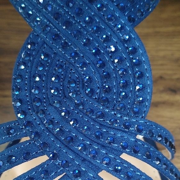 Anna Blue Rhinestone Sandals with Wedge Heel - Picture 6 of 11